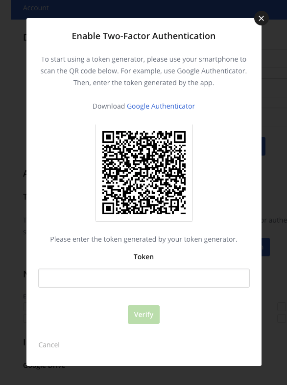 QR Code in Authenticator App